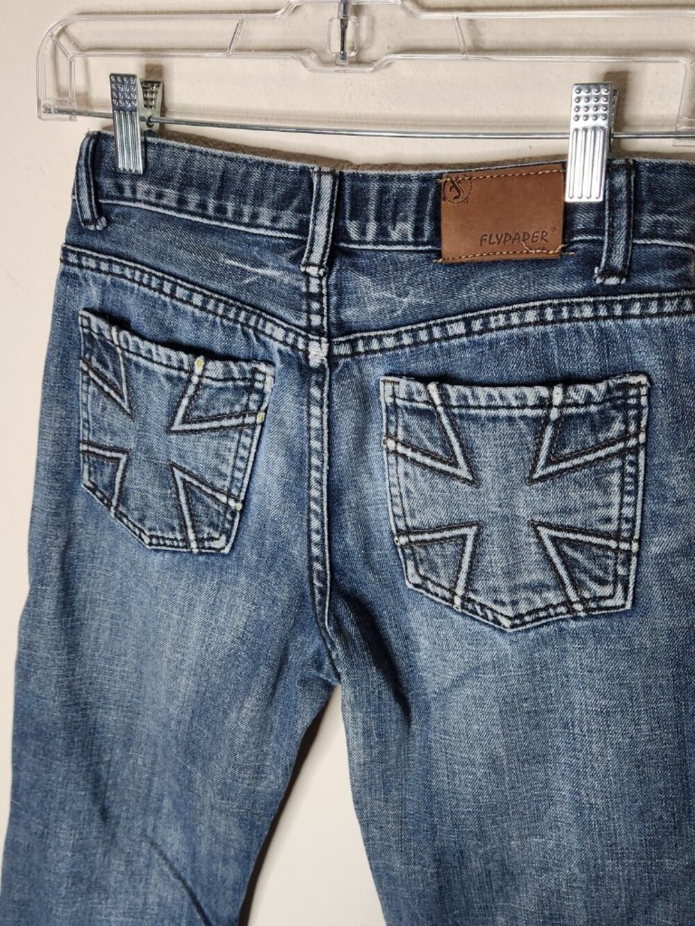 Flypaper Girls Size 10 Bootcut Jeans Blue Y2K Cotton Cross Pocket Denim